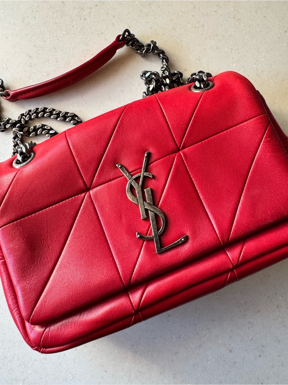 Saint Laurent Red Quilted Leather Chain Shoulder Bag